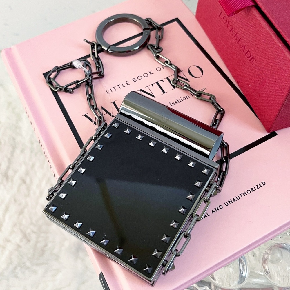 Authentic Valentino Garavani Black Mini Rockstud Lipstick Minaudiere on Chain